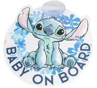 Tataway Stitch Baby On Board, Cartel de Advertencia de Bebé a Bordo del Coche 17x17cm, Señal con ventosa para Niños y Niñas de Stitch, Color Azul