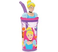 Vaso de plástico Disney Purple para niñas Cenicienta Princesas Rapunzel Belle Ariel La Bella Durmiente 360 ml con pajita y figura 3D del personaje