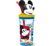 Tataway Vaso infantil reutilizable de plástico azul Mickey Mouse de Mickey Mouse de 360 ml con pajita y figura 3D del personaje