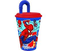 Tataway Vaso Spiderman de 430 ml con pajita, taza infantil con tapa, pajita rígida y gráficos de Marvel, perfecta para la escuela, los deportes, la merienda y el tiempo libre
