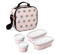Tatay Urban Food Casual - Bolsa Térmica Porta Alimentos, con 4 Tuppers Herméticas, 2 x 0.5L, 2 x 0.2L, Color Rosa con Estrellas, Medidas 22.5 x 10 x 22 cm, 3L de Capacidad