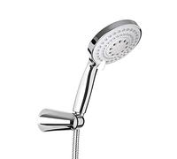 TATAY Alcachofa de Ducha Ø12 cm 4 Posiciones de Riego Sistema Antical | Alcachofa Ducha | Longitud 1,5m | Plástico ABS | Ahorro de Agua | Acabado Cromado | Kit Jerez con Soporte, Cromado