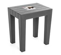 TATAY banqueta rectangular fabricada en Polipropileno texturizado bgris, con acabado efecto madera. Protección anti-uva, apta para interior y exteriores. Medidas 38x29x41m5 cm