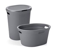 Tatay Baobab Cesto para la Ropa Sucia con Tapa, 40 l, plástico Polipropileno, Gris, 41 X 33 X 50 + Cesta para La Colada, PP BPA Free, Gris, 35