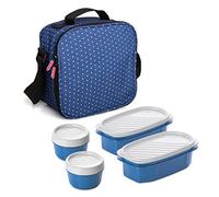 Tatay Bolsa Termica Porta Alimentos Impermeable - Urban Food Casual 3L | 4 Fiambreras: 2x0,5L + 2x0,2L | Triple Capa Aislante | Cuerpo Semirrígido | Bolsillo Interior | 22,5x10x22cm, Lunares Azul