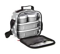 Tatay Bolsa Termica Porta Alimentos Impermeable - Urban Food Casual 3L | 4 Fiambreras: 2x0,5L + 2x0,2L | Triple Capa Aislante | Cuerpo Semirrígido | Bolsillo Interior | 22,5x10x22cm, Estrellas Gris