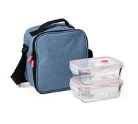 Tatay Bolsa Termica Porta Alimentos Impermeable - Urban Food Casual Glass 3,5L | 2 Tapers de Cristal 0,57L | Triple Capa Aislante | Cuerpo Semirrígido | Bolsillo Interior | 22x12x21,5cm, Azul Denim