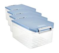 Tatay Caja Almacenaje Plastico 14 L Multiusos - Classic | Tapa con Bisagra Incluida | Asas Ergonómicas en ABS | Diseño Apilable y Resistente | Plástico Libre de BPA | 27x39x19 cm, Azul (Paquete de 4)