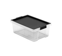 Tatay Caja de almacenaje multiusos 7 L con tapa PP reciclada y asas, transparente/negro 25x36x13 cm