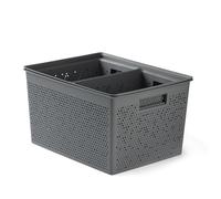 TATAY Set de 4 Cajas Organizadoras Rectangulares Bohol (2 x 4L / 1 x 12L / 1 x 20L) de Polipropileno, Libre de BPA, Plástico 100% Reciclado. Gris Antracita. Medidas 30 x 39 x 21,5 cm