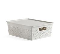 TATAY Set de Caja Organizadora Rectangular 12L y Tapa Bohol, de Polipropileno, Libre de BPA, Plástico 100% Reciclado, Blanco, Medidas 30,5 x 39,5 x 13,5 cm