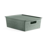 Tatay Cesta Almacenaje Plastico 12 L Bohol | Caja Organizadora con Tapa | Ventilación Óptima | Sistema Modular Apilable | Asas Integradas | Plástico Reciclado Libre BPA | 30x39x13,5 cm, Verde
