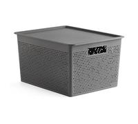 Tatay Cesta Almacenaje Plastico 20 L Bohol | Caja Organizadora con Tapa | Ventilación Óptima | Sistema Modular Apilable | Asas Integradas | Plástico Reciclado Libre BPA | 30x39x21,5 cm, Gris
