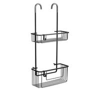 TATAY Colgador Ducha 2 Alturas Aluminio | Resiste Humedad y Corrosión | Soporta 8 kg | Fácil Montaje Sin Taladro | Diseño Moderno | Cesta Ducha Colgar con Drenaje Eficiente | 28 x 15,5 x 56 cm - Negro