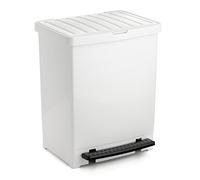 Tatay Cubo de Pedal, 25L de Capacidad, Pedal Retráctil, Polipropileno, Libre de BPA, Bolsa Basura 30L. Color Blanco . Medidas 33.5 x 31 x 42cm