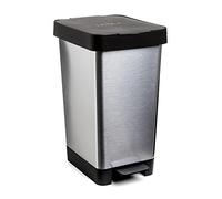 Tatay Cubo de Basura Cocina con Pedal Smart Deco 25L | Diseño Compacto y Funcional | Uso Interior y Exterior | Apto para Bolsas de 30L | Plástico Resistente Libre de BPA | 26x36x47cm, Gris Metalizado