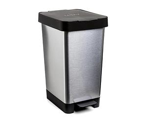 Tatay Cubo de Basura Cocina con Pedal Smart Deco 25L | Diseño Compacto y Funcional | Uso Interior y Exterior | Apto para Bolsas de 30L | Plástico Resistente Libre de BPA | 26x36x47cm, Gris Metalizado