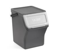 Tatay Cubo de Basura Reciclaje Easy Waste 20L | Diseño Modular y Apilable | Tapa con Sistema Click | Asa de Transporte Integrada | Hecho con Material Reciclado | 35x27x36 cm - Gris