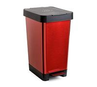 Tatay Cubo de Basura Smart Deco 26x36x47 cm Apertura con Pedal Libre de BPA | Cubo Basura | Capacidad 25 L | Acabado Metalizado | Diseño Compacto | Apto Bolsas de 30L | Uso Interior y Exterior, Rojo
