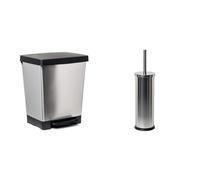 Tatay Cubo de Pedal Cubik, 23L de Capacidad, Pedal Retráctil, de Polipropileno, Libre de BPA, Bolsa & Escobilla de Baño Mirror, Fabricada en Acero Inoxidable, Cubeta con interior de Polipropileno