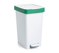 Cubo de Basura para reciclaje y la Cocina con Apertura automática a Pedal y apertura manual de la tapa, capacidad para 25 litros, Fabricado en plástico Polipropileno, Blanco/Verde, 26 x 36 x 47 cm