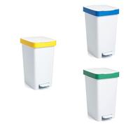 Tatay Cubos de Basura Reciclaje con Pedal Smart 25L | 3 Unidades: Plástico, Cartón y Vidrio | Compactos y Funcionales | Interior y Exterior | Para Bolsas 30L | Plástico Reciclado sin BPA