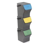 Tatay Cubos de Basura Reciclaje Easy Waste 20L | Set de 3 | Diseño Modular y Apilable | Tapa con Sistema Click | Asa de Transporte Integrada | Hecho de Material Reciclado | 35x27x36 cm - Gris