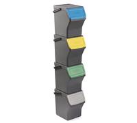 Tatay Set 4 Cubos de Basura con tapa modular, apilables, 20L, Polipropileno. Tapas de colores con apertura de bisagra. Amplia apertura frontal. Asa de transporte. Gris Antracita. Medidas 36x35x27cm.