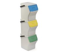 Tatay Cubos de Basura Set de 3 35x27x36 cm Diseño Apilable Diseño Modular | Cubos Basura | Capacidad 20 L | Tapa con Sistema Click | Asa de Transporte Integrada | Hecho de Material Reciclado, Blanco