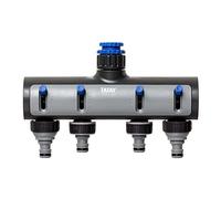 TATAY Distribuidor Universal Premium de Mangueras, 4 vías, para Grifos de 1/2 pulgadas, 3/4 pulgadas, 1 pulgadas, Conector Universal, Regulador, Protección Solar, Fácil Instalación. Gris-Negro