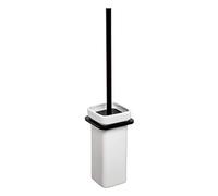 Tatay Portaescobillas Pared con Soportes y Mango en Aluminio anodizado Negro Mate, y receptacúlo en Ceramica. Doble Sistema de fijación, Tornillos y Sistema Glue & Fix, sin taladrar.