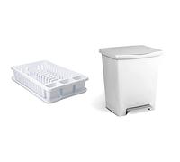 Tatay Escurridor de Platos con Bandeja, de PP, Libre de BPA + Cubo de Pedal Millenium, 23L de Capacidad, Pedal Retráctil