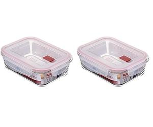 Tatay Fiambrebra de Alimentos, Vidrio, Hermética, 1.1 L de Capacidad, Tapa de Clip, Libre de BPA, Apto Microondas, Horno, Congelador y Lavavajillas, Color Rojo, Medidas 15.7 x 20.7x 6.9 cm