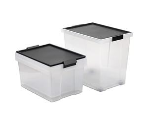 TATAY Juego de 3 Cajas de Almacenamiento con Tapa, 2 x 35 l, 1 x 60 l, con Asas, Tapa, Materiales 100% reciclados, sin BPA, Color Negro. Medidas: 37 x 50,5 x 48,7 cm