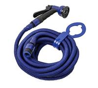Tatay Kit Manguera Extensible Superflex de 15 m, Ligera, Pistola de Riego de 8 Posiciones, Conector Universal, Racor Grifo Hembra 3/4"-1/2" y Colgador de grifo, Azul