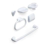Tatay Estuche 6 Piezas de Accesorios para el baño, Fabricados en plástico Resistente, Blanco Acabado Brillante: Portarrollos, toallero Barra, aro toallero, Colgador, jabonera y portacepillos Mural.