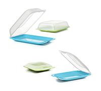 TATAY Set de 4 Porta Embutidos y Alimentos Fresh, 2 MAXI y 2 MINI, Libre de BPA, Reutilizables, Apilables, Apto Lavavajillas y Microondas, Colores Verde y Azul