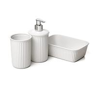 TATAY Set Baño Sobremesa Baobab 3 Piezas de Plástico Libre de BPA | Set Baño Baobab | 3 Piezas | Vaso, Dosificador y Organizador A6 | Plástico sin BPA | Ref. 6391301, Blanco Pergamon
