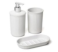 Tatay Set de 3pcs Sobremesa de Baño (Vaso + Dosificador + Jabonera) Baobab, de Plástico, Libre de BPA, Blanco Pergamon