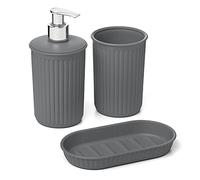 Tatay Set de 3pcs Sobremesa de Baño (Vaso + Dosificador + Jabonera) Baobab, de Plástico, Libre de BPA, Gris Antracita