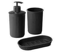 Tatay Set de 3pcs Sobremesa de Baño (Vaso + Dosificador + Jabonera) Baobab, de Plástico, Libre de BPA, Negro