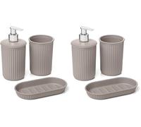 Tatay Set de 3pcs Sobremesa de Baño (Vaso + Dosificador + Jabonera) Baobab, de Plástico, Libre de BPA, Taupe, 6391003 (Paquete de 2)
