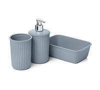 Tatay Set de 3pcs Sobremesa de Baño (Vaso + Dosificador + Organizador A6) Baobab, de Plástico, Libre de BPA, Azul Mist, 6391300