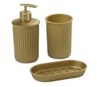 Tatay Set de 3pcs Sobremesa de Baño (Vaso + Dosificador + Jabonera) Baobab, de Plástico, Libre de BPA, Dorado