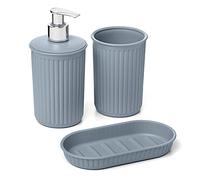 Tatay Set de 3pcs Sobremesa de Baño (Vaso + Dosificador + Jabonera) Baobab, de Plástico, Libre de BPA, Azul Mist