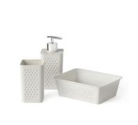 TATAY Set de 3pcs Sobremesa de baño (Vaso + Dosificador + Organizador A6) Bohol, de Polipropileno, Libre de BPA, Plástico 100% Reciclado, Blanco