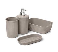 Tatay Set de 4pcs Sobremesa de Baño (Vaso + Dosificador + Jabonera + Organizador A6) Baobab, de Plástico, Libre de BPA, Taupe