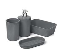 Tatay Set de 4pcs Sobremesa de Baño (Vaso + Dosificador + Jabonera + Organizador A6) Baobab, de Plástico, Libre de BPA, Gris Antracita