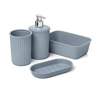 Tatay Set de 4pcs Sobremesa de Baño (Vaso + Dosificador + Jabonera + Organizador A6) Baobab, de Plástico, Libre de BPA, Azul Mist