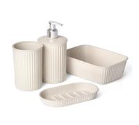 Tatay Set de Baño Sobremesa Set de 4 con Jabonera Polipropileno Resistente | Set Baño Sobremesa | Plástico 100% Reciclado | Incluye Vaso | Sin BPA | 4pcs de Vaso | Organizador A6 Baobab ECOHOME, Beige